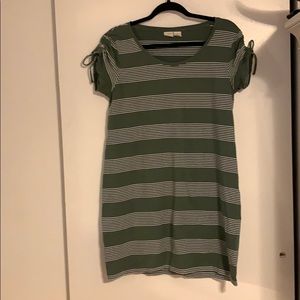 Green and white striped dress